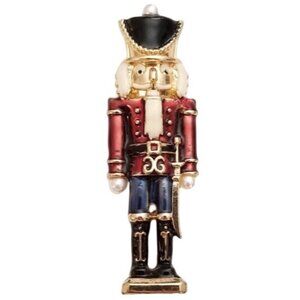 Gold Tone Red Black Blue Enamel Faux Pearl Nut Cracker Brooch Pin L73